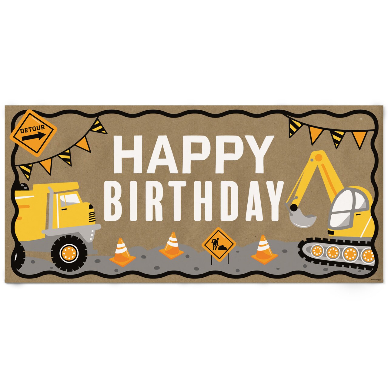 Big Dot of Happiness Dig It - Construction Kraft Paper Banner, Construction Truck Happy Birthday, Printed Brown Paper Party Sign Decoration – 1 Count